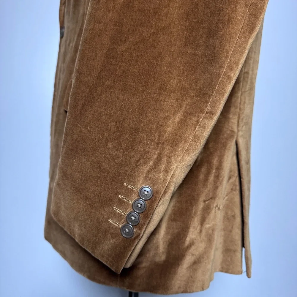 Adolfo Blazer Mens 50R‎ Brown Solid Velvet Two Button Notch Lapel Sport Coat